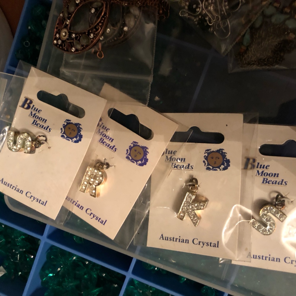 AUSTRIAN CRYSTAL INITIAL CHARM choose one VINTAGE JEWELRY FINDING